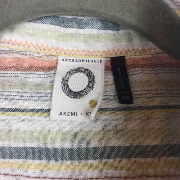 Anthropologie Akemi And Kin Embroidered Striped Button Down Top XS/S Oversized - Picture 5 of 12